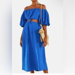 FARM RIO knot cut out Linen blend Midi Dress